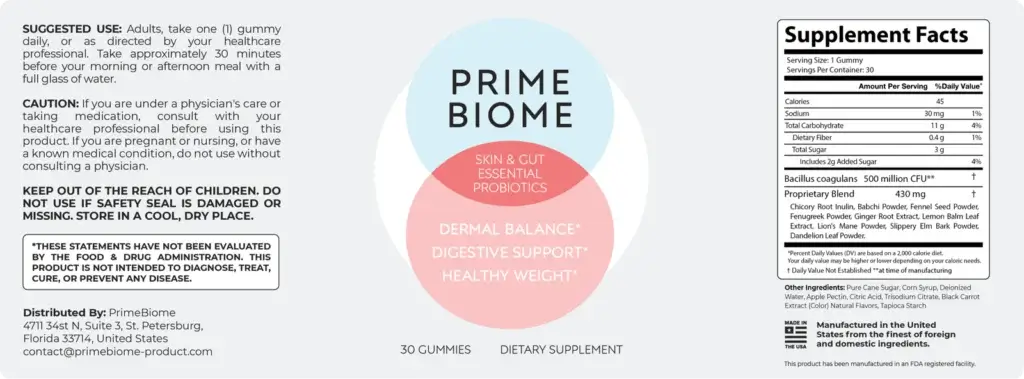 PrimeBiome Official Product Label 2025